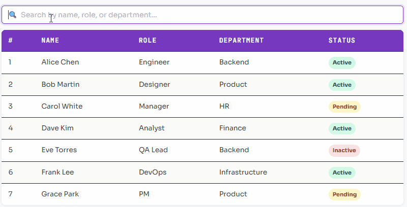 Responsive bootstrap table with search